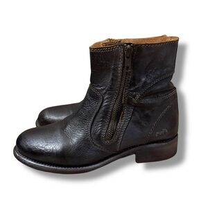 Bed Stu Cobbler Women’s Black Leather Ankle Boots Double Zipper Zip Up k